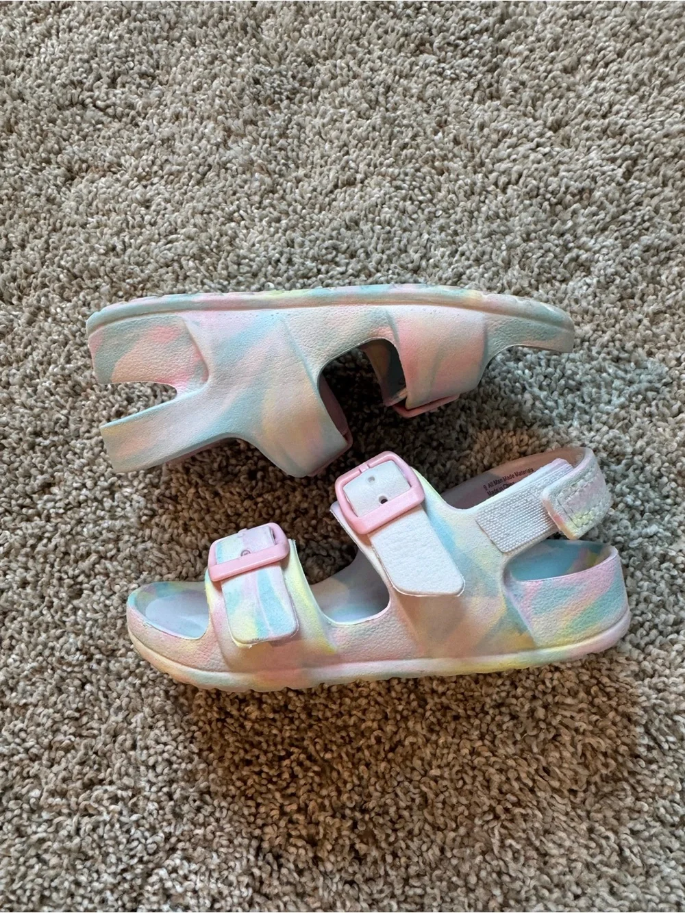 Cat & Jack Double Strap Sandals Pastel Tie-Dye Sandals Pink Buckles Size 9